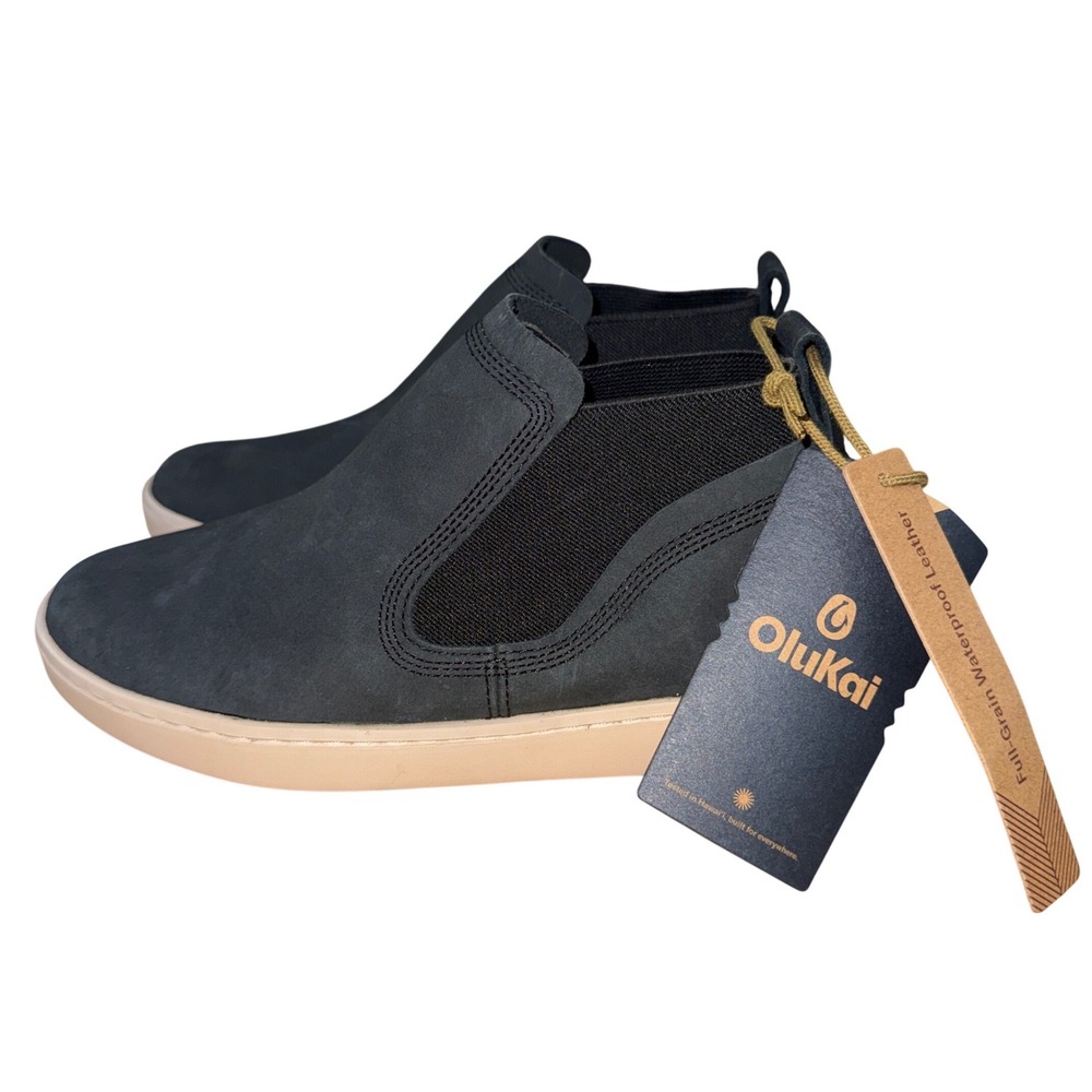 NEW OluKai Pehuea Mid Womens 6.5 Bootie Lava Rock Black Waterproof Leather 20546